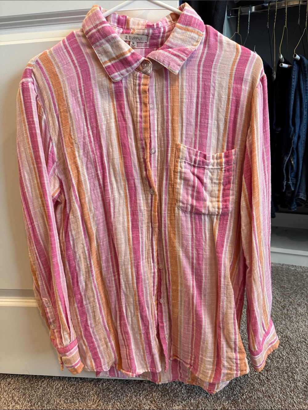 Z Supply Pink, Cream & Orange Striped Button-Down